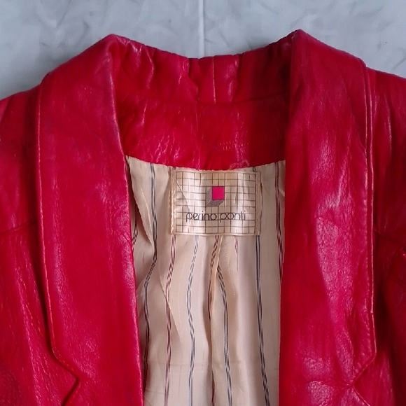 Vintage 80s Perino Ponti Women's Red Leather Jacket Bomber - Picture 4 of 10